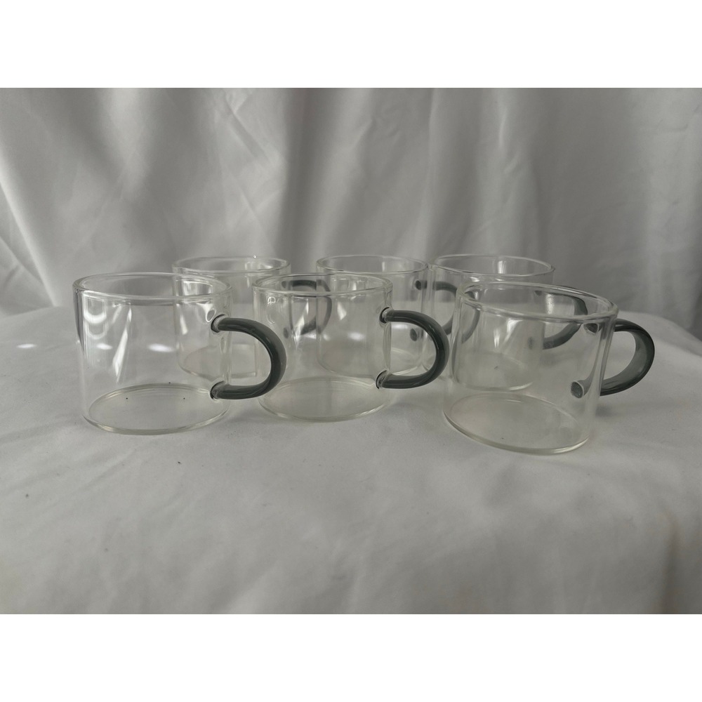 Set of 6‎ Clear Glass Espresso Cups with Gray Handles Modern Coffee Tea Mugs - Picture 3 of 3